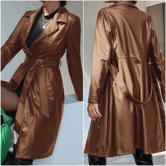 Luxe Vegan Leather belted Jacket Coat - Picture 2 of 4